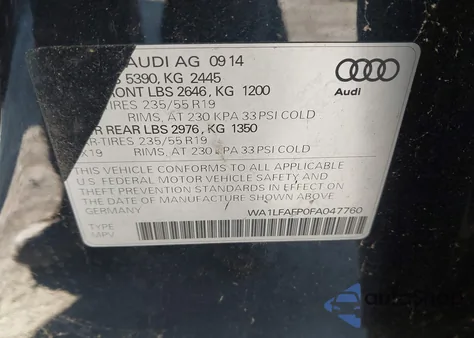 2015 Audi Q5 2.0T Premium из США, поврежденный, VIN WA1LFAFP0FA047760